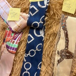 Silk-Feel Pink w/ balloons, Navy Chain Print Scarf Tie, and tan w/chain .